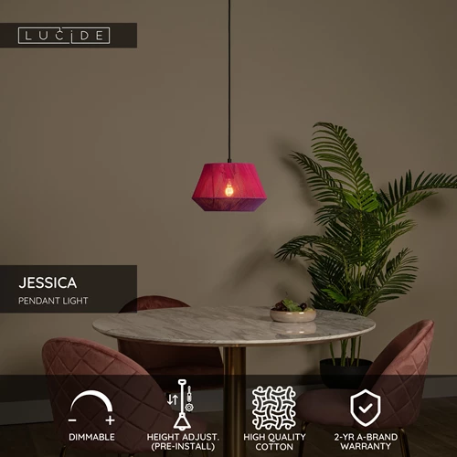 Lucide JESSICA - Pendant light - Ø 30 cm - 1xE27 - Pink - USP
